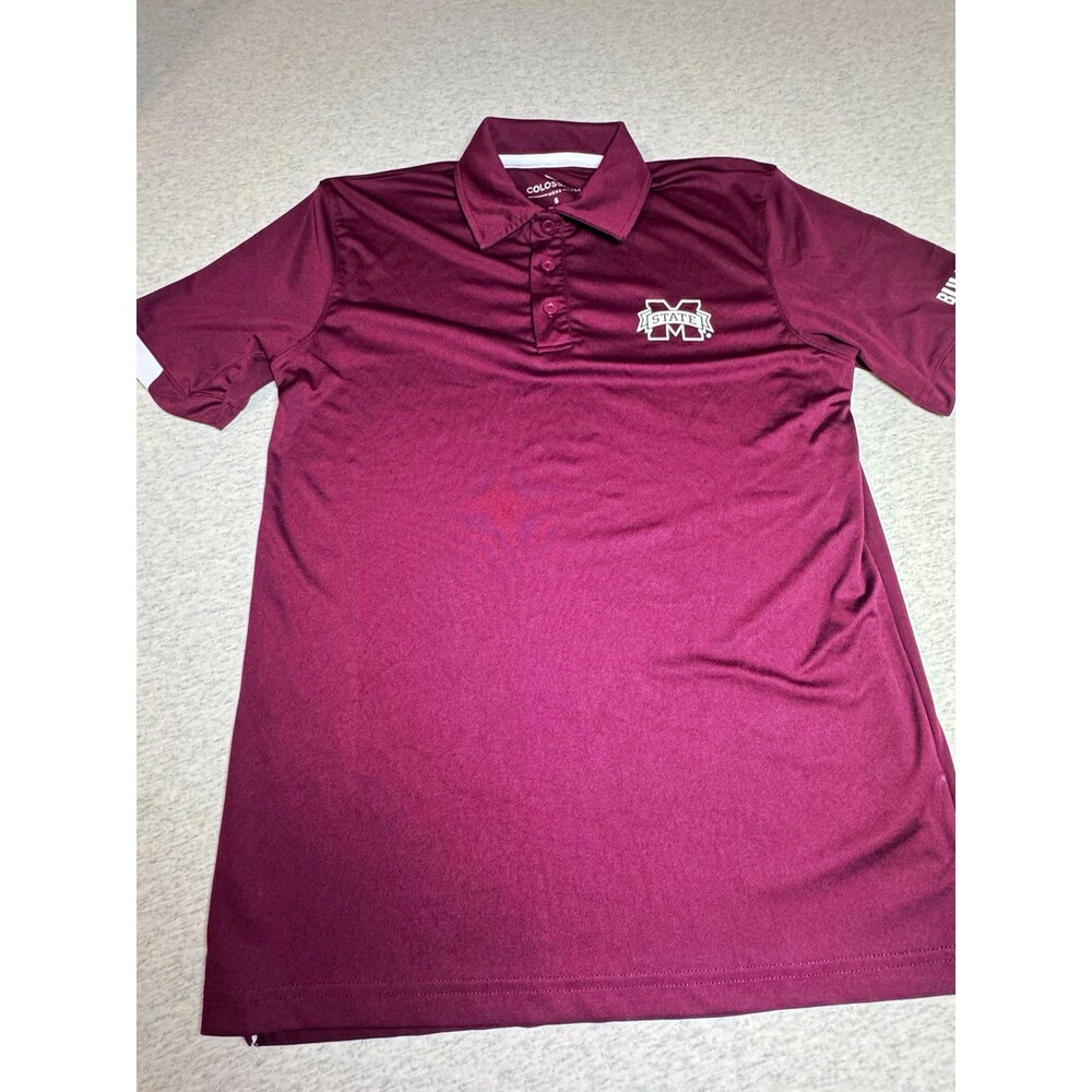 Colosseum Mississippi State Bulldogs Polo Shirt Mens Size Sm Maroon Poly
